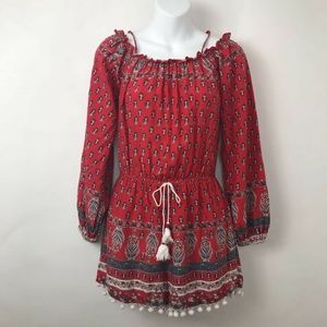 Band Of Gypsies Romper Red Nordic Floral Sz S